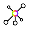 Graphic showing small circles radiating from central rainbow circle