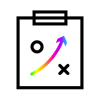 Rainbow arrow on clipboard moving between circle and cross