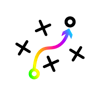 Graphic showing rainbow line weaving between crosses to target