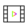 Simple graphic of film still with rainbow play logo in centre
