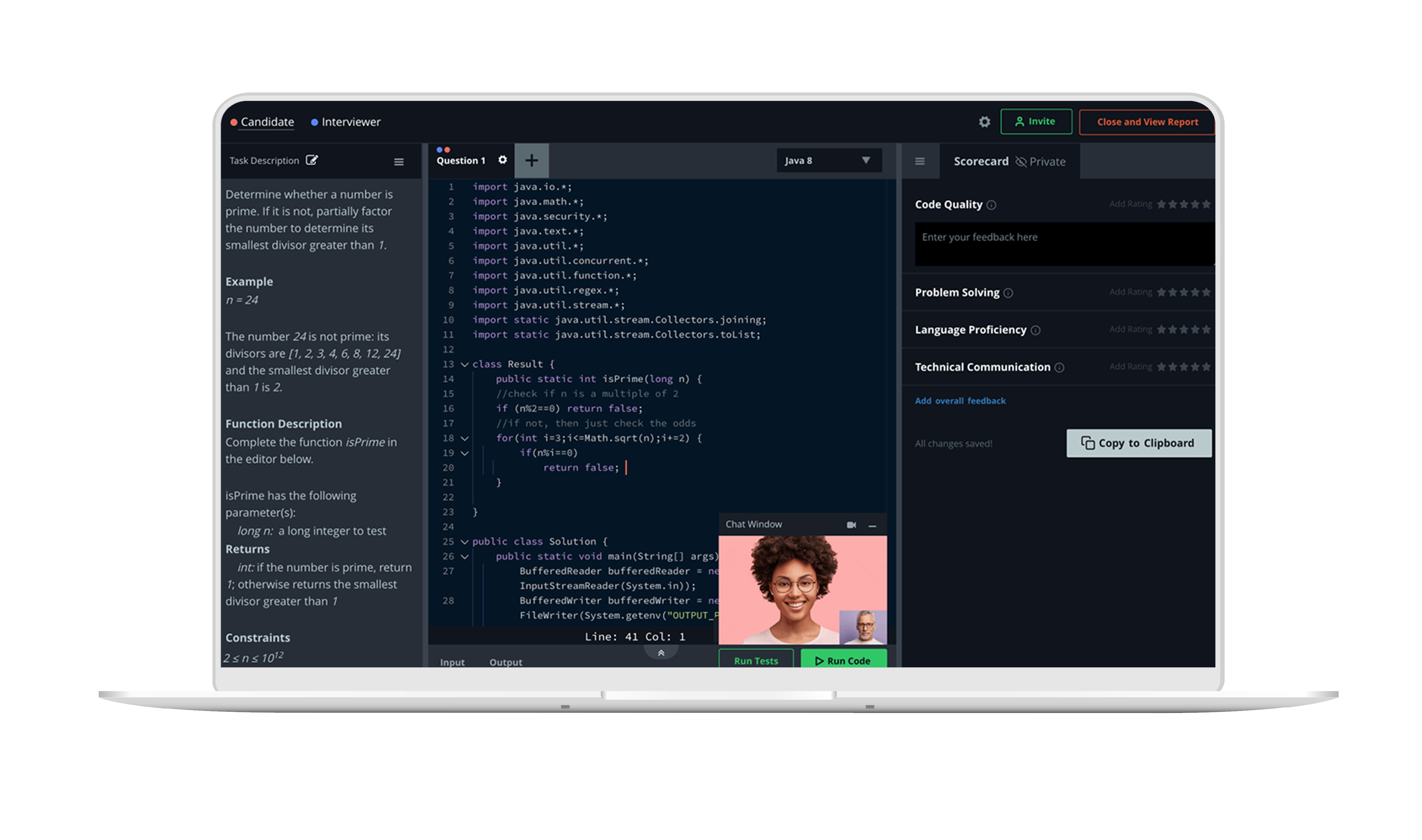 Coding Assessment on laptop screen