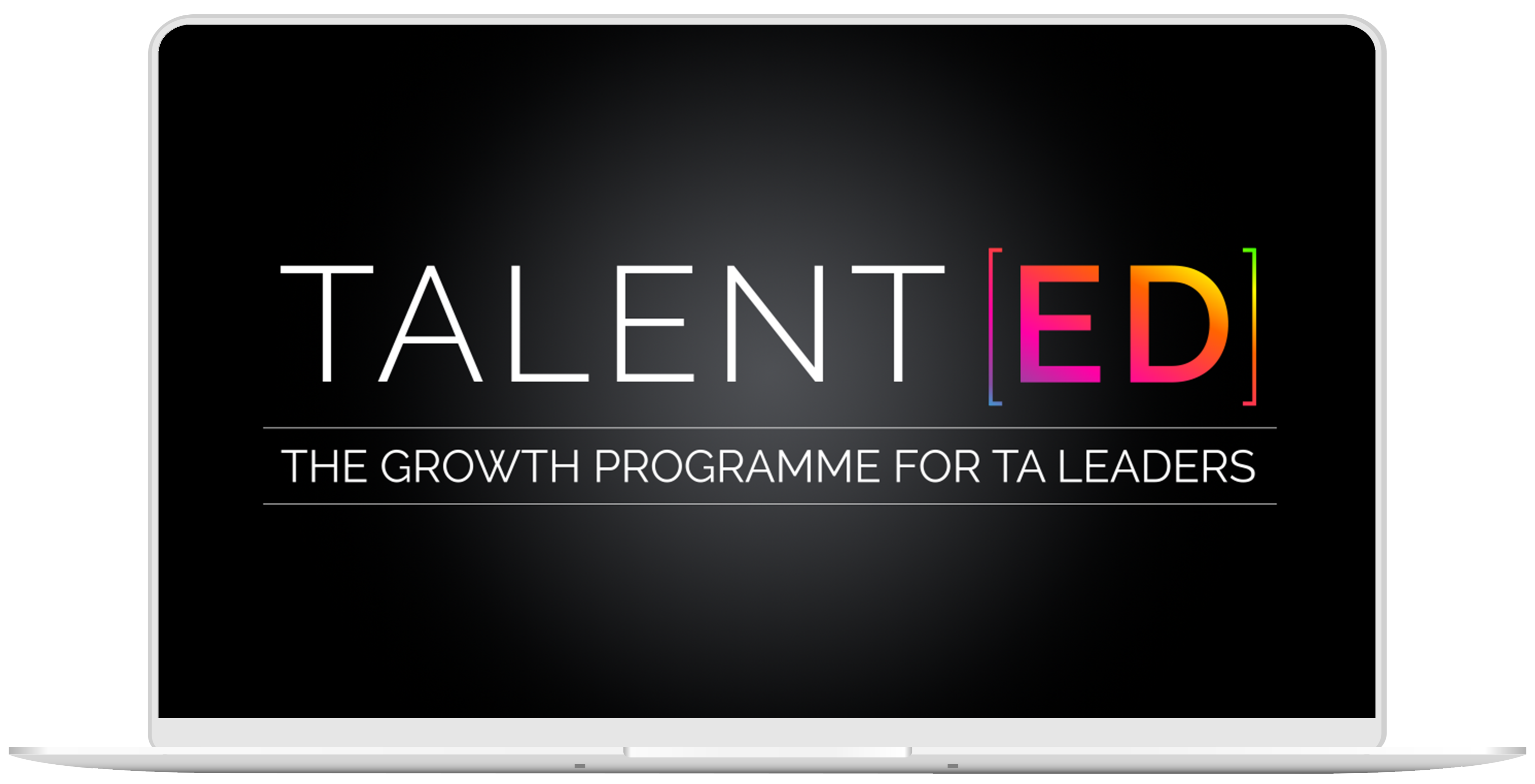 Laptop showing Talent[ed] logo on black background